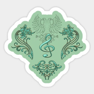 Music, decorative clef with floral elements Sticker